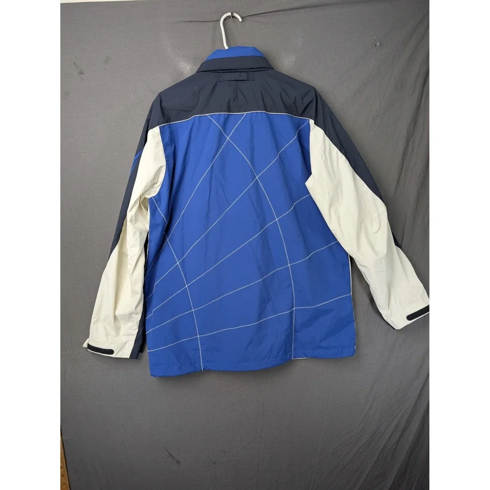 Nautica Mens Colorblock Windbreaker Jacket White Navy Blue Large Hidden Hood